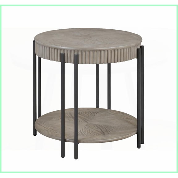 Contemporary Round Coffee Table Side Table for Living Room, Lower Storage Shelf & Metal Legs, Black Brown Beige Finish