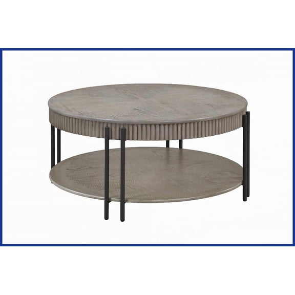 Contemporary Round Coffee Table for Living Room – Metal Legs, Lower Storage Shelf & Simple Assembly