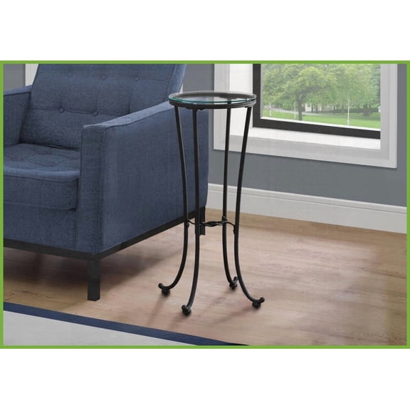 Contemporary Round Coffee Table with Black Hammered Metal & Tempered Glass Perfect for Plant Display & Home Spaces