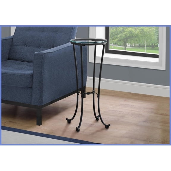 Contemporary Round Coffee Table with Black Hammered Metal & Tempered Glass Perfect for Plant Display & Living Room Style