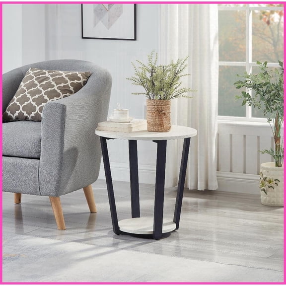Contemporary Round Coffee Table with Storage Shelf, Sturdy MDF Off-White – Ideal for Living Room Style & Function