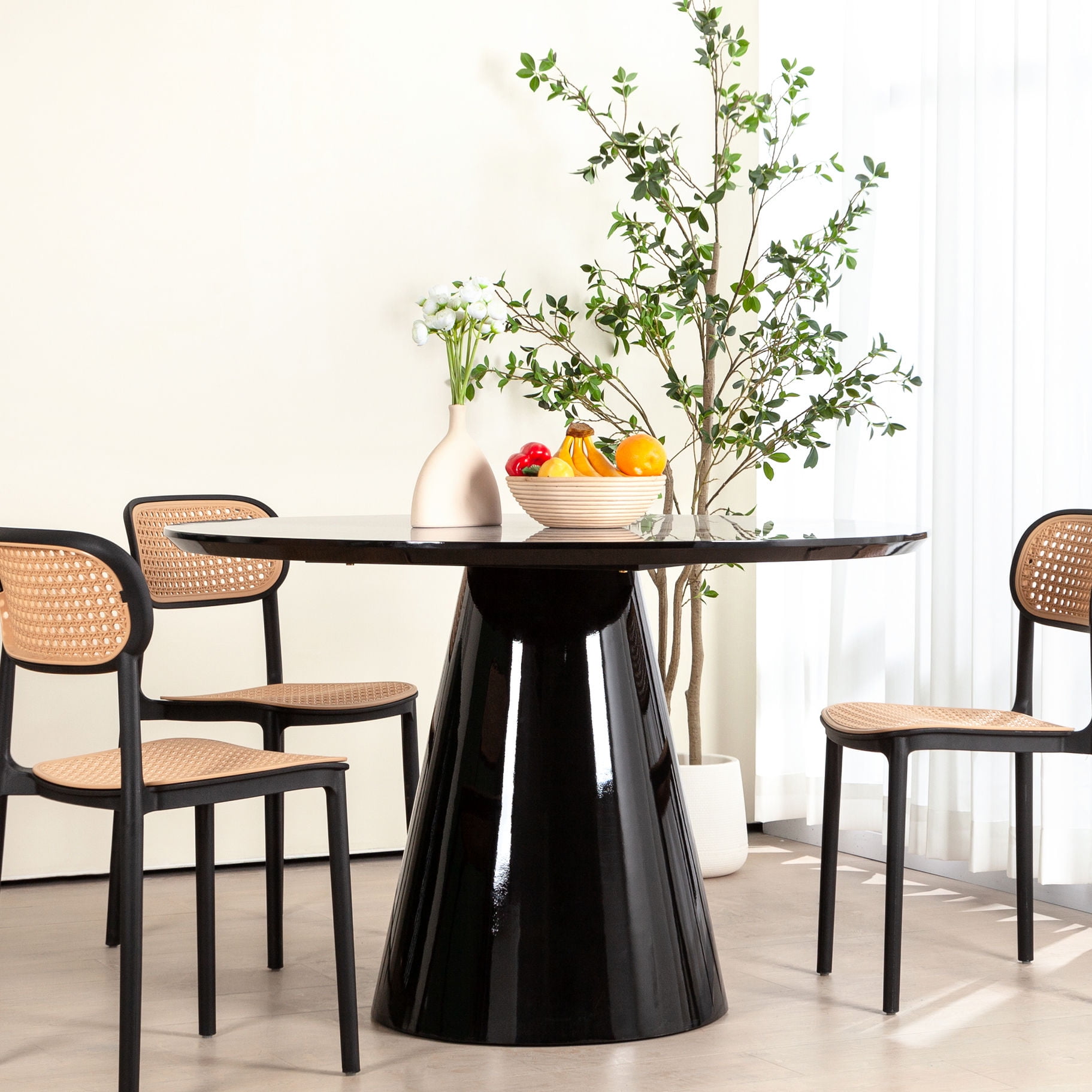 Contemporary Round Dining Table, Black Color, Smooth Gloss - Walmart.com