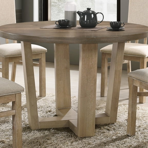 Contemporary Round Dining Table | Used in Casual Dining Scenes | Solid Wood + MDF Construction | Resolves Durability Concerns