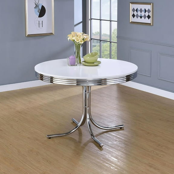 Contemporary Round Dining Table, White And , 30" High X 42" Wide Long, Elegant Choice - Table With Top, 42"x42"x30", Adds Retro Flair To Room