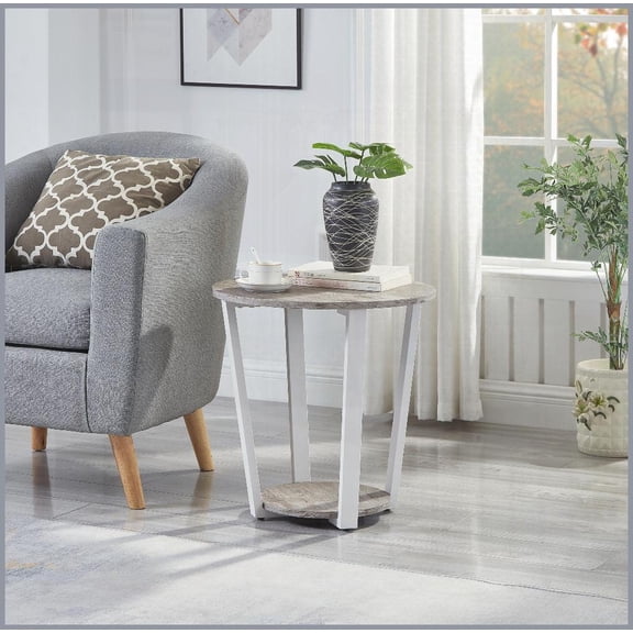 Contemporary Round Gray Coffee Table with Shelf - Space-Saving & Durable for Living Room