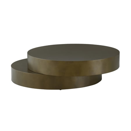 Contemporary Round Metal Coffee Table with Drum Base, Bronze- Saltoro Sherpi