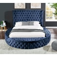thumbnail image 1 of Contemporary Round Shaped Velvet Upholstered Bed, Luxury Queen Bed Frames with Crystal Tufted Headboard and Footboard Storage, USB Chargers and Speakers, Bedroom Furniture, Navy, 1 of 7