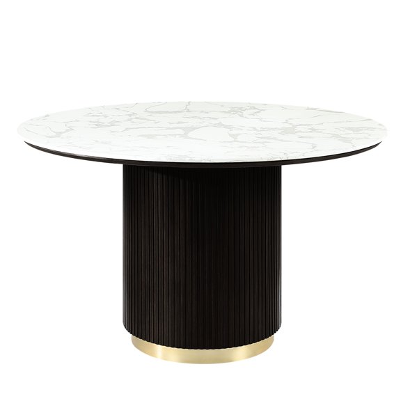 Contemporary Round Table: Artificial Marble, , And Gold Details Stylish -colored Table With Marble Dining Top