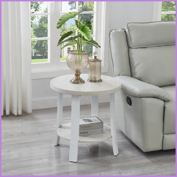 Contemporary Round Wood-Look Coffee Table with Storage Shelf - Wide-Curved Legs for Stability & Space-Saving