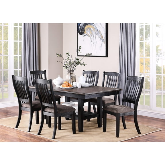 Contemporary Rubberwood 7pc Dining Set with Storage Shelf / Ideal for Dinner Parties and Family Gatherings