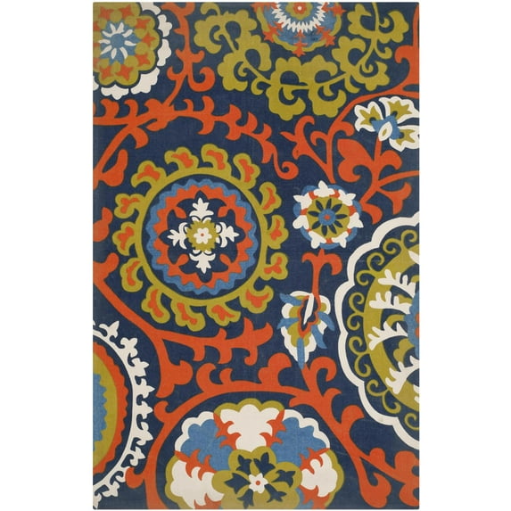 Contemporary Rug - Cedar Brook Cotton Pile -Light Blue/Orange-Color:Light Blue/Orange,Design:Contemporary,Shape:Rectangle,Size:8'L x 5'W