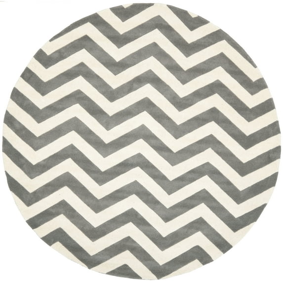 Contemporary Rug - Chatham Wool Pile -Dark Grey/Ivory Style-A-Color:Dark Grey/Ivory,Design:Contemporary,Shape:Round,Size:5'L x 5'W