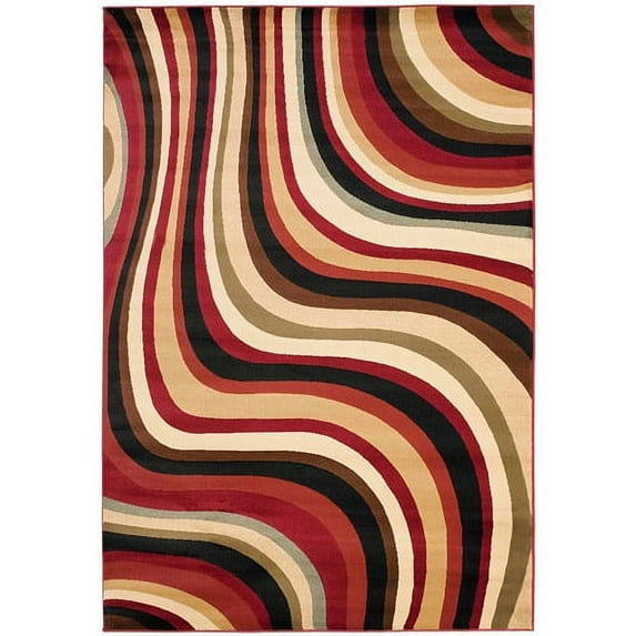 Contemporary Rug - Porcello Polypropelene Pile -Red/Multi Style-C-Color:Red/Multi,Design:Contemporary,Shape:Medium Rectangle,Size:9' 6''L x 6' 7''W