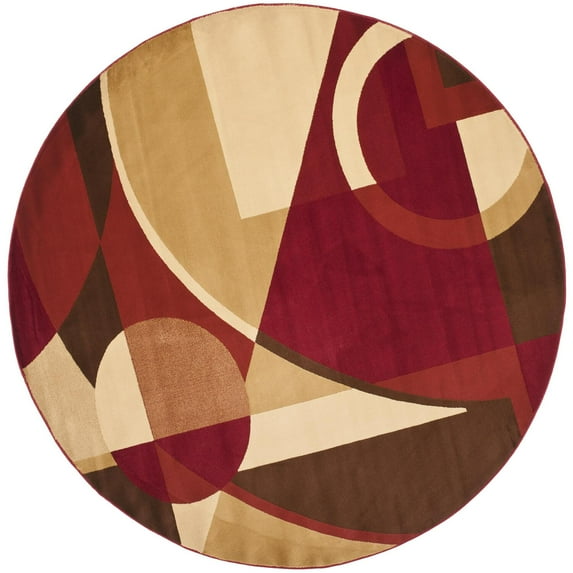 Contemporary Rug - Porcello -Red/Multi-Color:Red/Multi,Design:Contemporary,Shape:Round,Size:7'L x 7' W