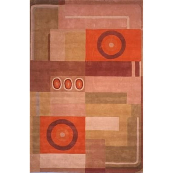 Contemporary Rug - Rodeo Drive Wool Pile -Khaki/Rust-Color:Khaki/Rust,Design:Contemporary,Shape:Medium Rectangle,Size:9'L x 6'W