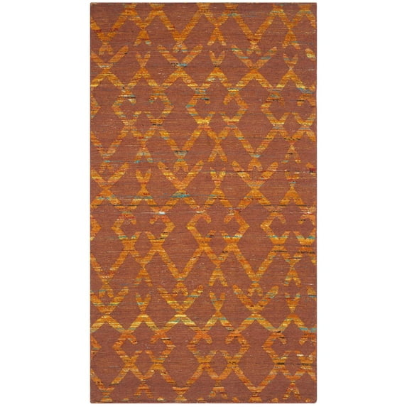 Contemporary Rug - Straw Patch Wool/Cotton -Rust/Gold-Color:Rust/Gold,Design:Contemporary,Shape:Rectangle,Size:5'L x 3' W