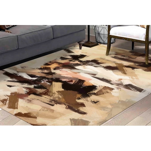 Contemporary Rugs, Living Room Rug, Modern Rugs, Brown Tones Abstract Painting Rugs, Modern Rug, Entryway Rug, Colorful Rug, Farmhouse Rug, 3.9'x5.9' - 120x180 cm