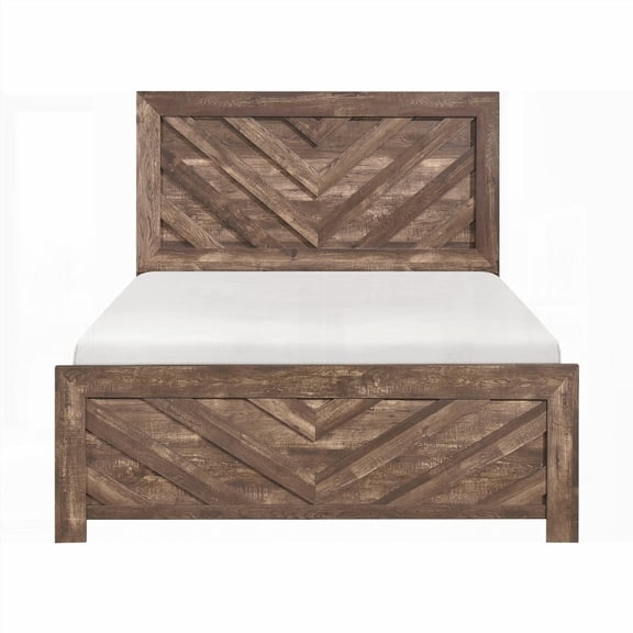 Contemporary Rustic Brown Finish Full Size Panel Bed for Bedroom, 1pc Furniture in a Box