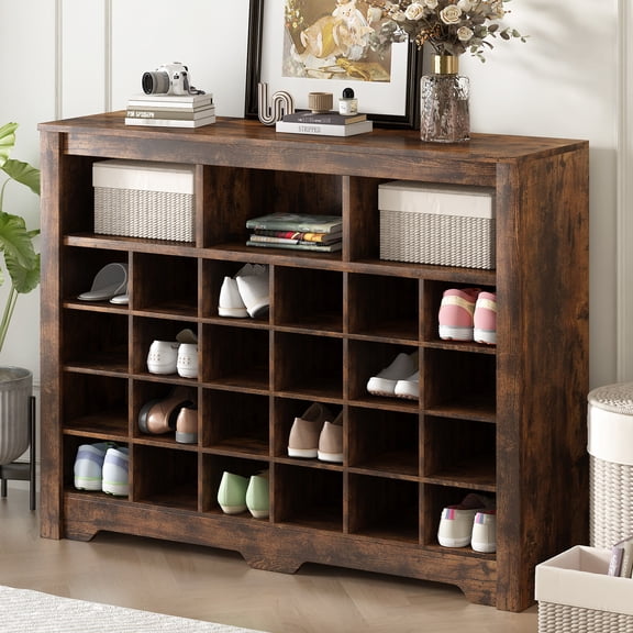 Contemporary Rustic Shoe Cabinet | Store Shoes in 24 Compartments, Suitable for Hall | Durable Particle Board Construction | Keeps Accessories in Place