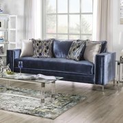 Contemporary Satin Blue & Silver Microfiber Sofa FOA SM2687-SF Jodie