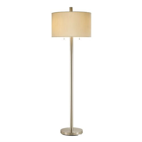 Silver and White Satin Steel Floor Lamp with Drum Shade