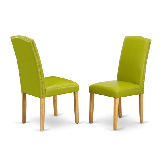 Contemporary Set of 2 Parsons Chairs in Autumn Green Pu Leather - Modern Flair with Classic Charm - Oak Legs - Dimensions: 23L x 18"W x 40"H"