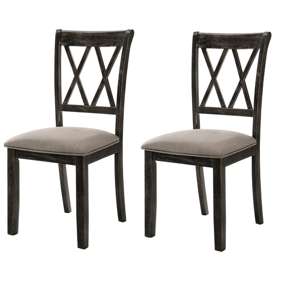 Contemporary Side Chairs (2) - Beige Seat, Grey Cross Back, Stylish Wood Seat Chair For Dining Area