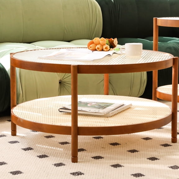 Contemporary Side Table For Bedroom. Round Wooden With Solid Base. 33.40 In. Width, 16.90 Height. Brown. Effortless Installation Elegant Bedroom Coffee . Stylish Table. Depth, 20.00 Lb Weight.