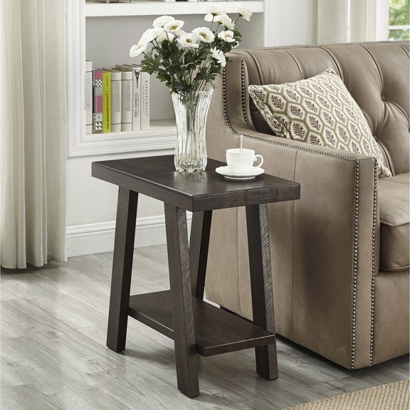 Contemporary Side Table With Wood Shelf - Finish Rectangular Extended Top And Splayed Leg Look Extra Storage Option Supplied Manufactured 23.5"w X 14"d 22"h 1.77" Thickness Assembly Required
