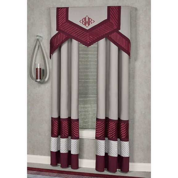 Contemporary Sigma Monochromatic Burgundy Dark Wine Stone Window Cornice Valance Set of 3