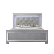 Contemporary Silver Finish 1pc Queen Size LED Backlit Upholstered Headboard Bed Wooden Bedroom Furniture