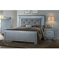 thumbnail image 1 of Contemporary Silver Finish 3pc California King Size LED Backlit Upholstered HB Bed and Nightstands Wooden Bedroom Furniture Set, 1 of 6