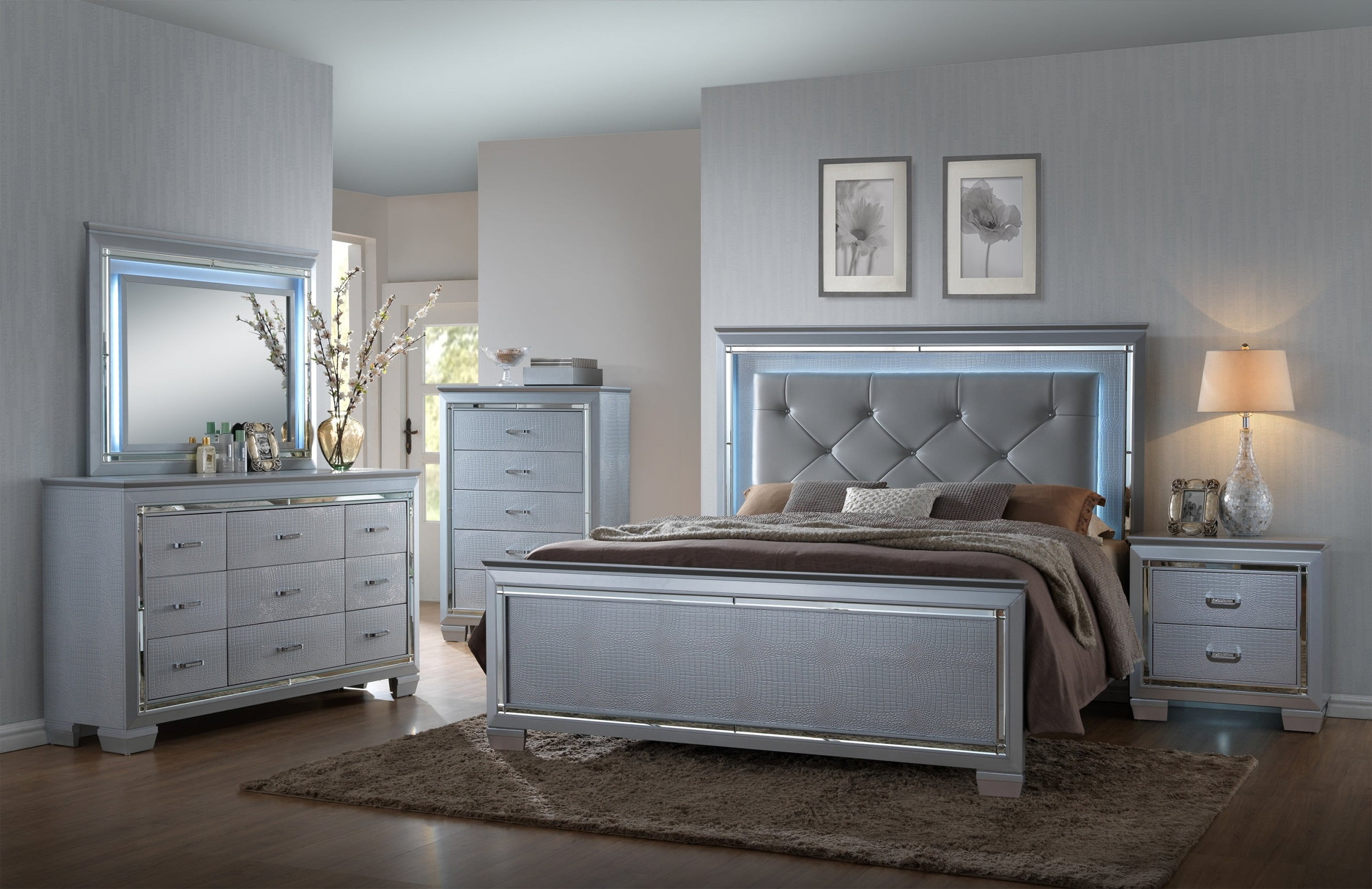 silver dresser and night stand Homelegance Cavalier Silver Nightstand