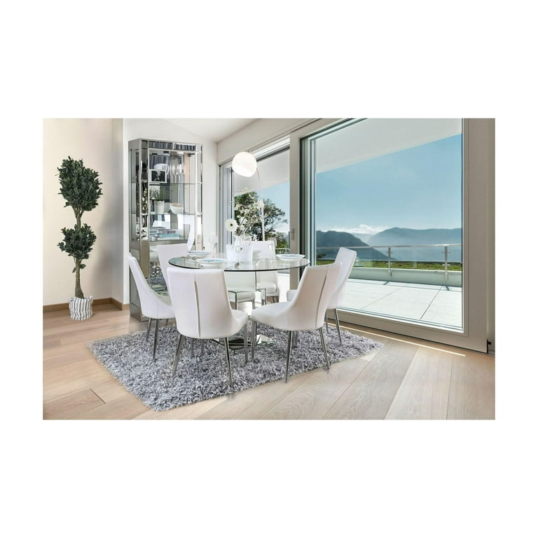 Contemporary Silver White Dining Room Set 7pcs FOA Izzy