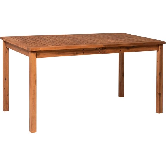 Contemporary Slatted Outdoor Dining Table, 34 Inch, Brown