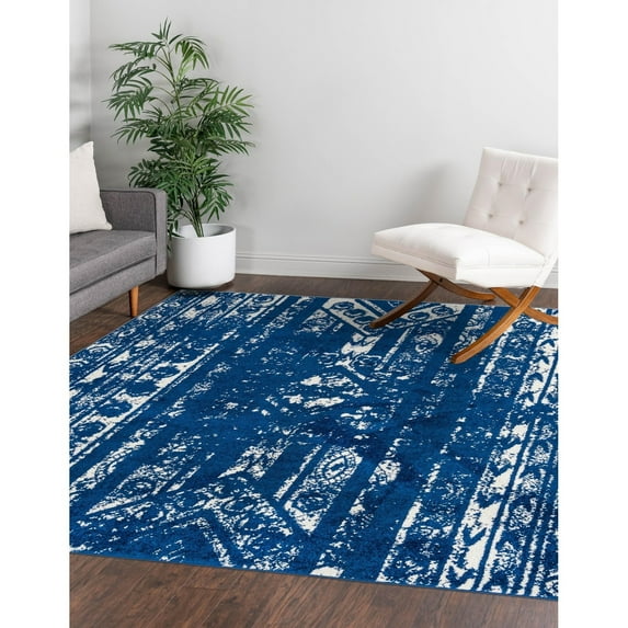 Contemporary Sling Collection Area Rug 7' Square - Navy Blue