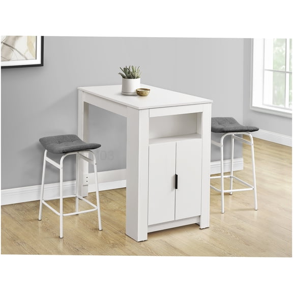 Contemporary Small Kitchen Table with Storage, White Laminate Counter Height Dining Table 48"