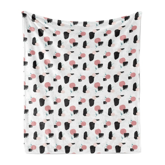 Contemporary Soft Flannel Fleece Blanket, Paintbrush Patches with Grunge Murky Effect Vintage Abstract Art, Cozy Plush for Indoor and Outdoor Use, 70" x 90", Charcoal Grey Pink White, by Ambesonne