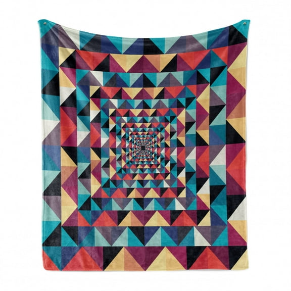 Contemporary Soft Flannel Fleece Throw Blanket, Modern Style Visual Patchwork Effect with Colorful Retro Composition Print, Cozy Plush for Indoor and Outdoor Use, 50" x 60", Multicolor, by Ambesonne