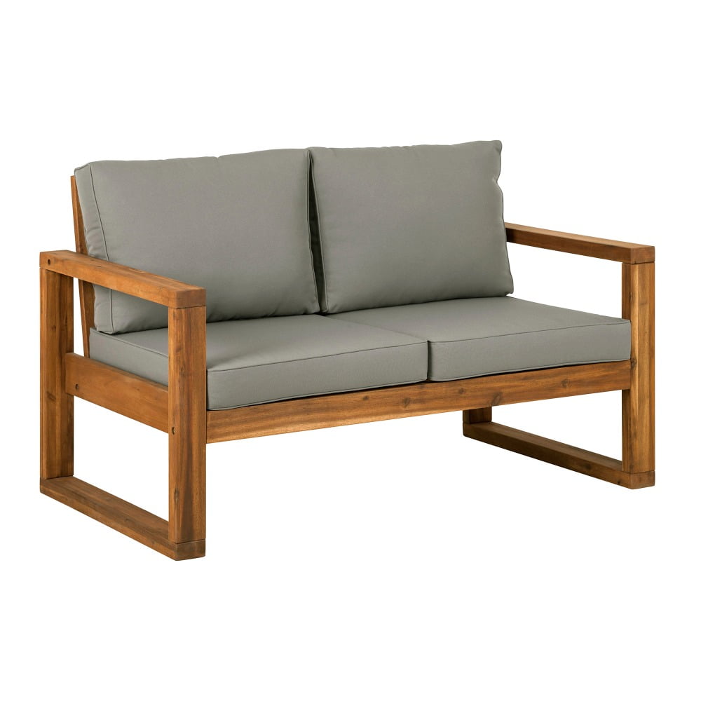 Modern Walnut Acacia Wood Loveseat with Plush Cushions