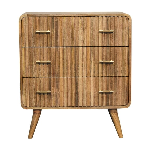 Contemporary Solid Mango Chest - Handles, 3 Drawers, 3 Wood Mango, Nordic Style, Brown
