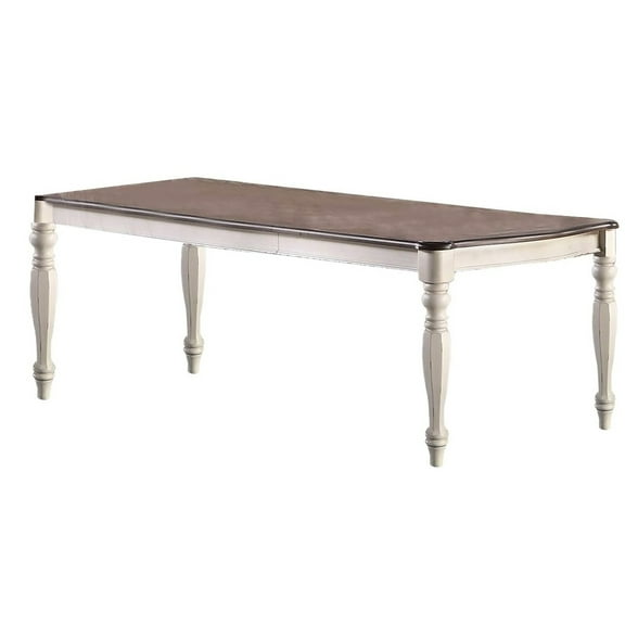 Contemporary Solid Oak Dining Table With 2 Leaves, Antique White Finish, Use Transitional Style Kitchen Expanding White,