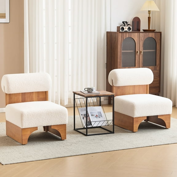 Contemporary Solid Wood Lounge Chair With Cozy Boucle Upholstery, Rolled For Bedroom, Living Room Soft Fabric,