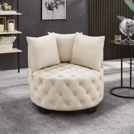 Contemporary Solid Wood Tufted Leisure Chair - 1-Piece with Non-Slip Pads
