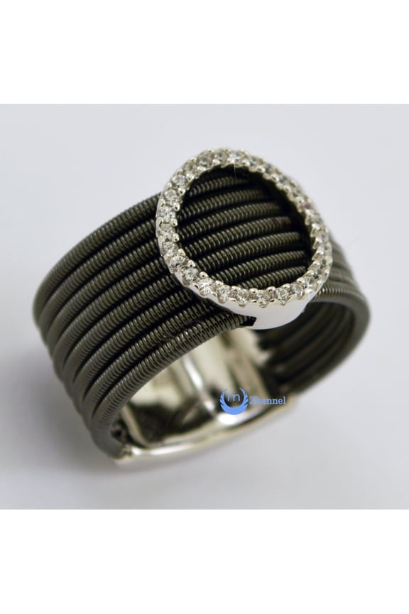 Contemporary Spiral O Circle Silver Fashion Ring YOLANDA Sterling Silver CZ (SIZE: 7)