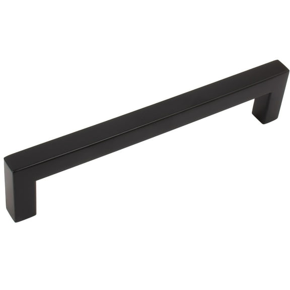 Contemporary Square Cabinet Pull, 128 Millimeters, Stanless Steel Base Material, Matte Black by Stone Harbor Hardware