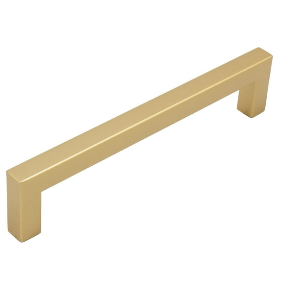 Contemporary Square Cabinet Pull, 128 Millimeters, Stanless Steel Base Material, Satin Brass by Stone Harbor Hardware