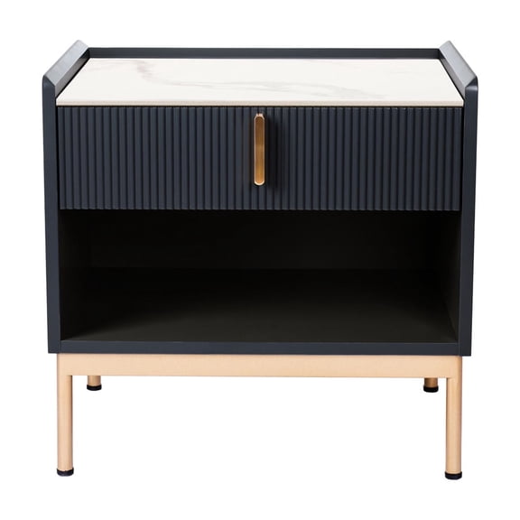 Contemporary Square End Table | Used in Bedroom and Living Room | Sintered Stone Top and Gold - Plated Frame | Pre - assembled for Quick Setup