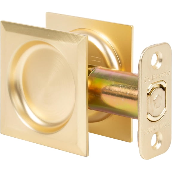 Contemporary Square Pocket Door Lock, Passage Function, 2-3/8" Backset, Satin Brass