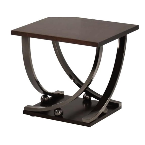 Contemporary Square Table With Metal Stand And Dark Brown Wood Top Without Transportable Characteristics Bottom Shelf, Darker Wood-like Legs